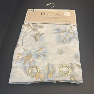 FLORA Collection Set Of Four Lined Window Panels - Floral - Gold/Blue -37"x 84"